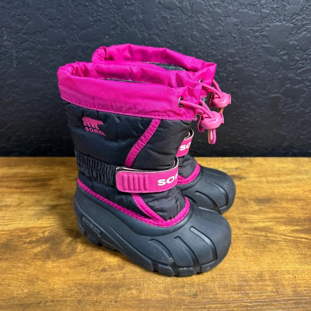 Sorel Flurry NC1885-627 Pink Black Synthetic Snow Boots Kids Size 9
